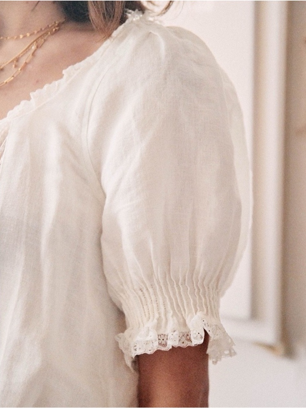 Sezane Ivory Lace-Trim Peasant Blouse - Picture 2 of 14